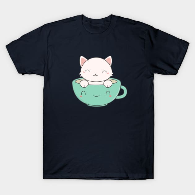 Kawaii Cute Coffee Cat T-Shirt T-Shirt by happinessinatee